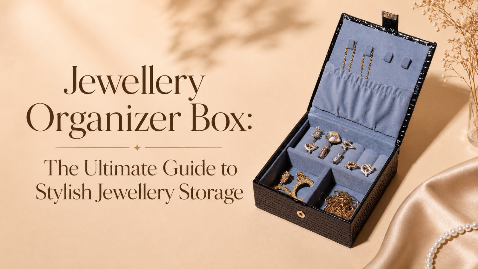 Best jewellery organizer box for stylish jewellery storage featuring rings, earrings, necklaces and bracelets in a premium La Trove organizer.