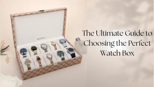 Luxury watch box with 10-slot watch organiser showcasing premium wristwatches, featured in the ultimate guide to choosing the perfect watch box for safe watch storage and display.