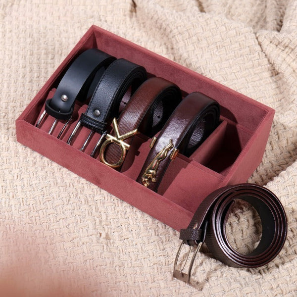 Velvet belt organiser tray for wardrobe drawers.