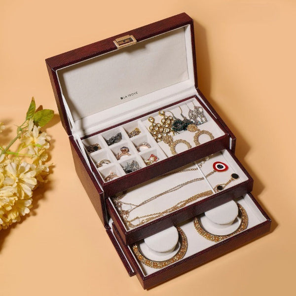 Premium jewellery box organiser with velvet interior for elegant storage.