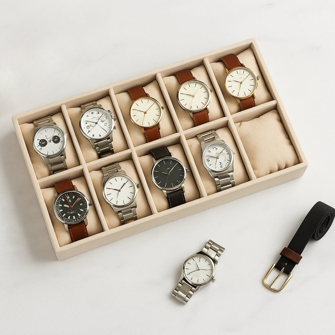 TBT 10 Slot Watch Tray – Premium Suede Watch Organiser by La Trove.