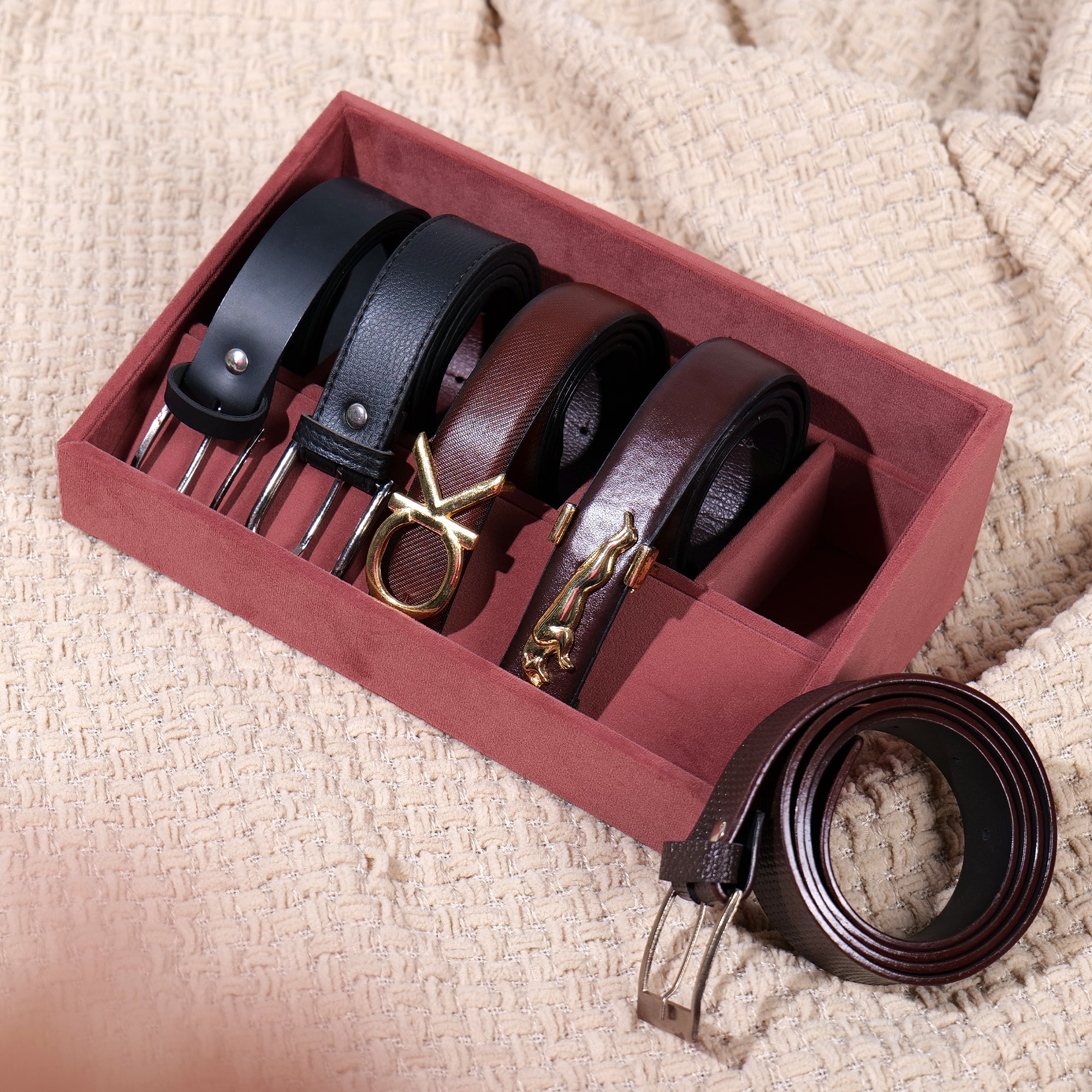 5 Slot Luxury Velvet Belt Tray