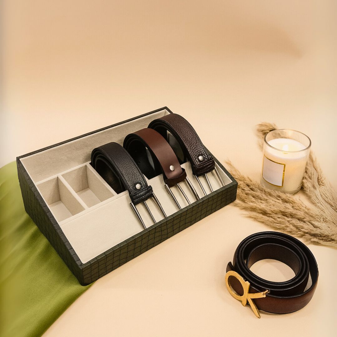 5 Slot Luxury Vegan Leather Belt Tray