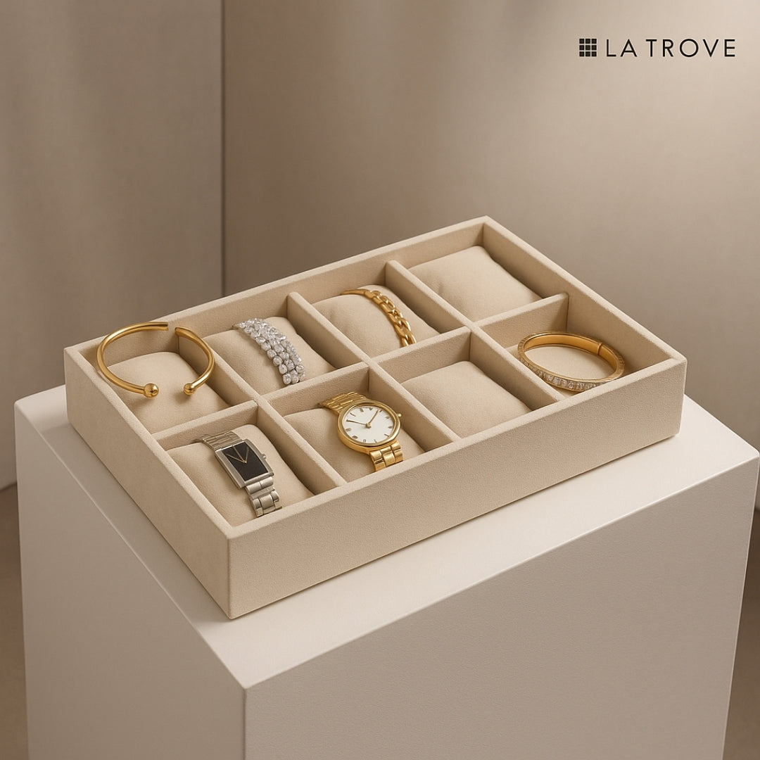 8-slot cream velvet bracelet tray organizer by La Trove.