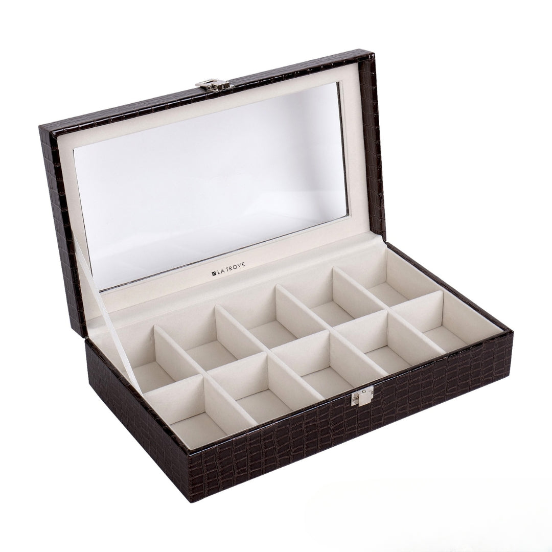 10 Slot Tie Pocket Square Box With Glass Top