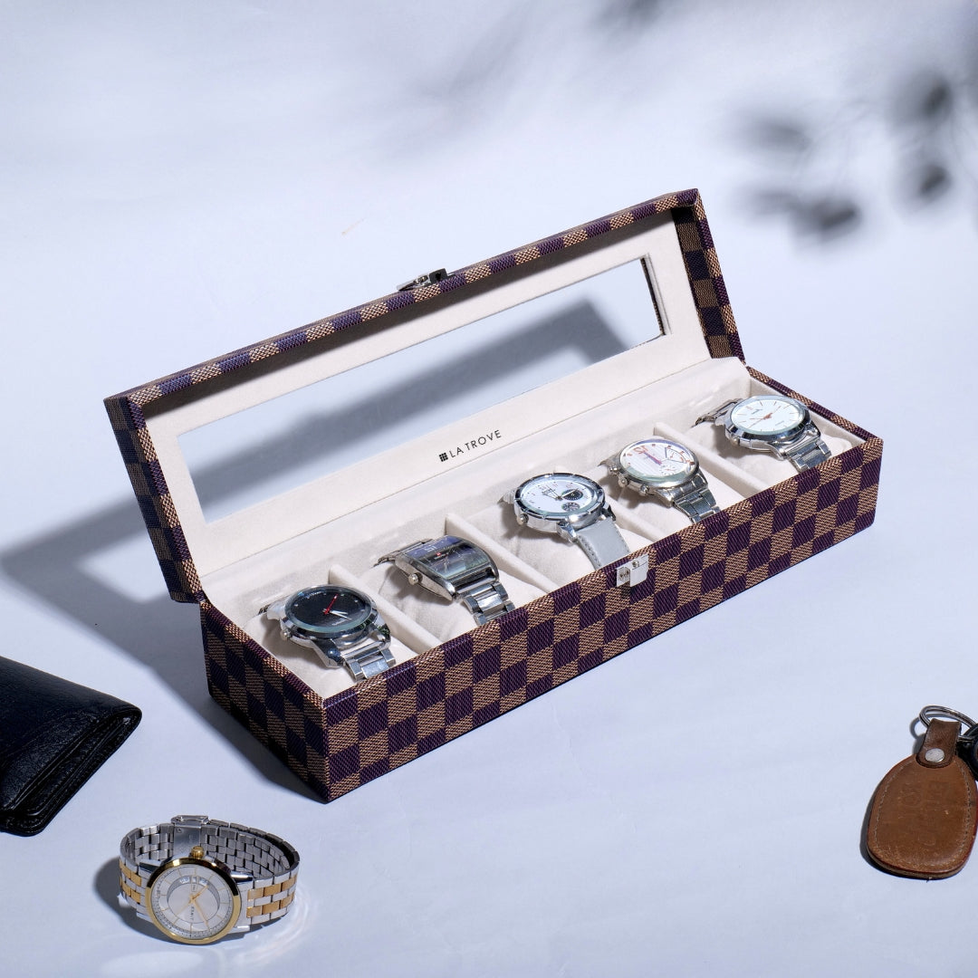 5 Slot Watch Box (With Glass Top)