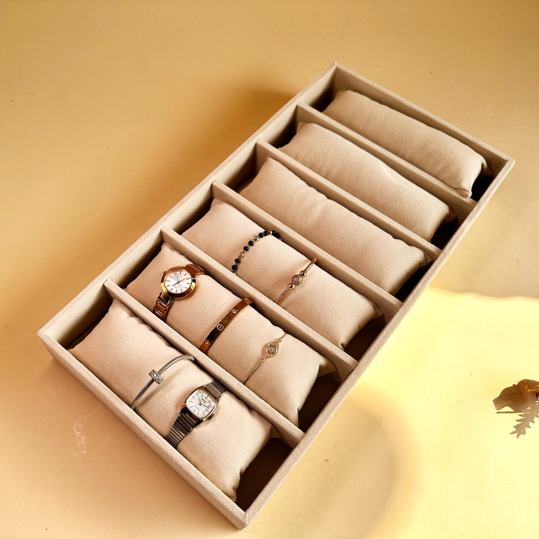 6 Slot Velvet Bracelet Organiser Tray with Pillow Cushions