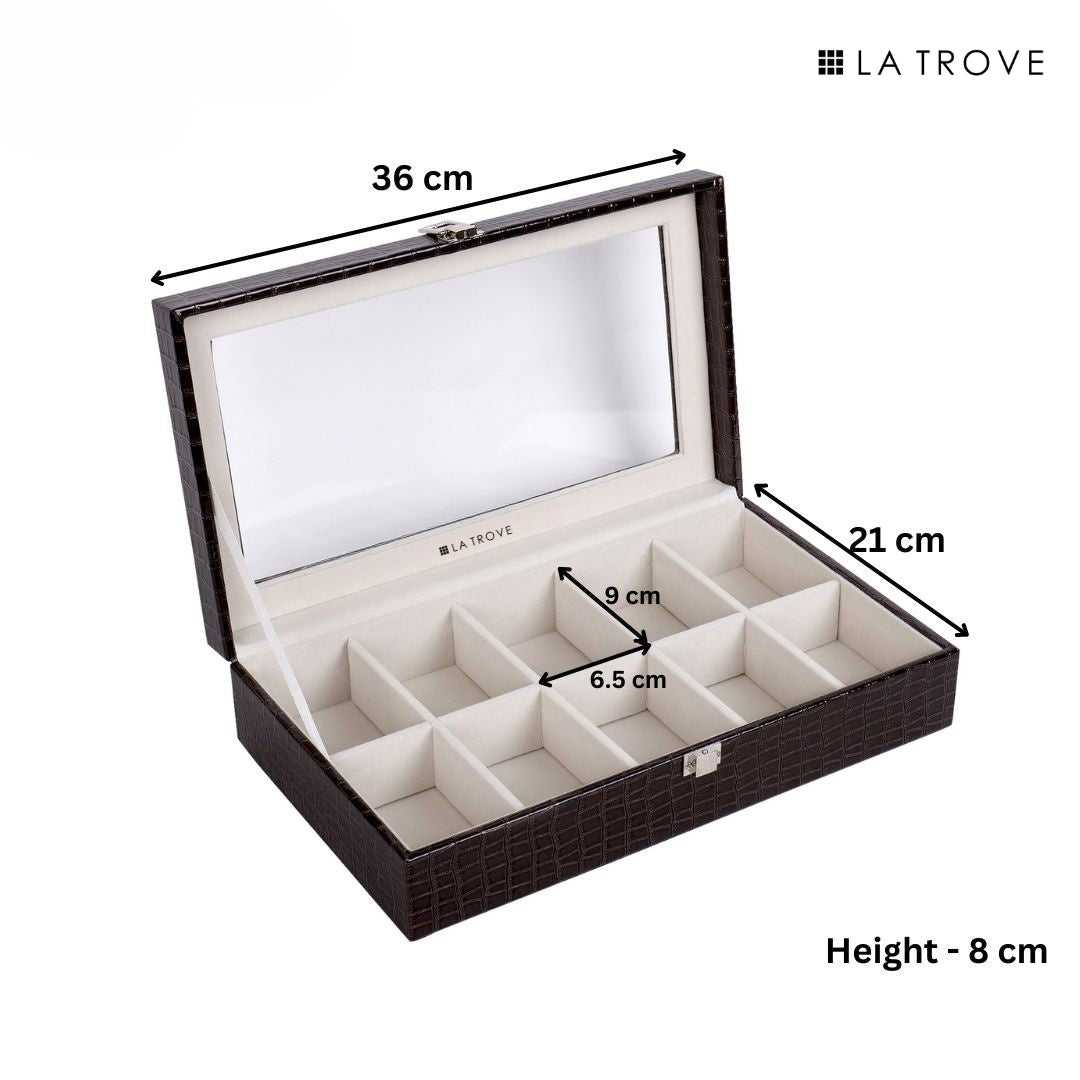 10 Slot Tie Pocket Square Box With Glass Top