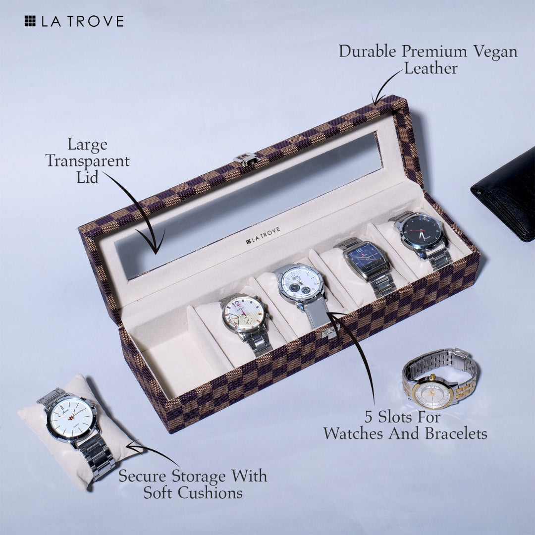 5 Slot Watch Box (With Glass Top)