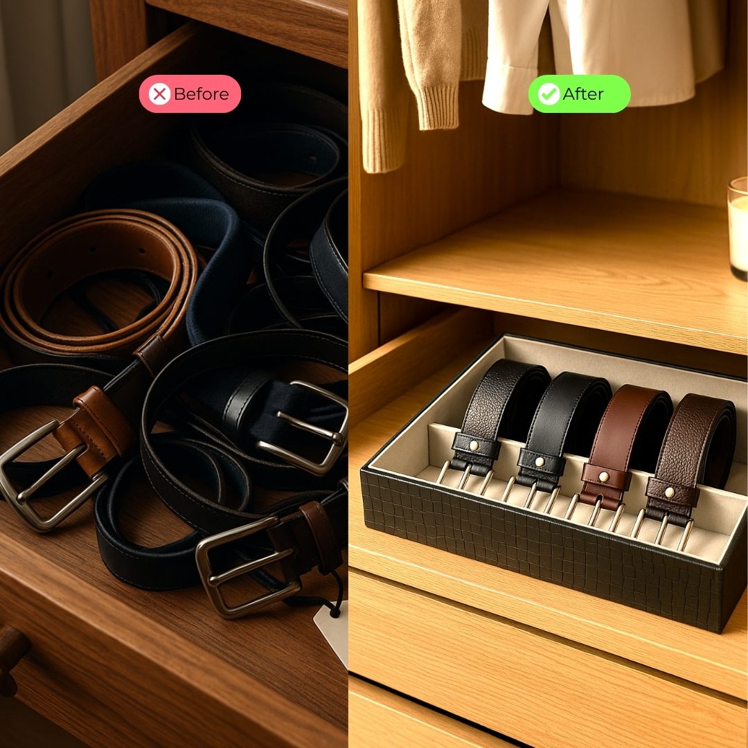 5 Slot Luxury Vegan Leather Belt Tray