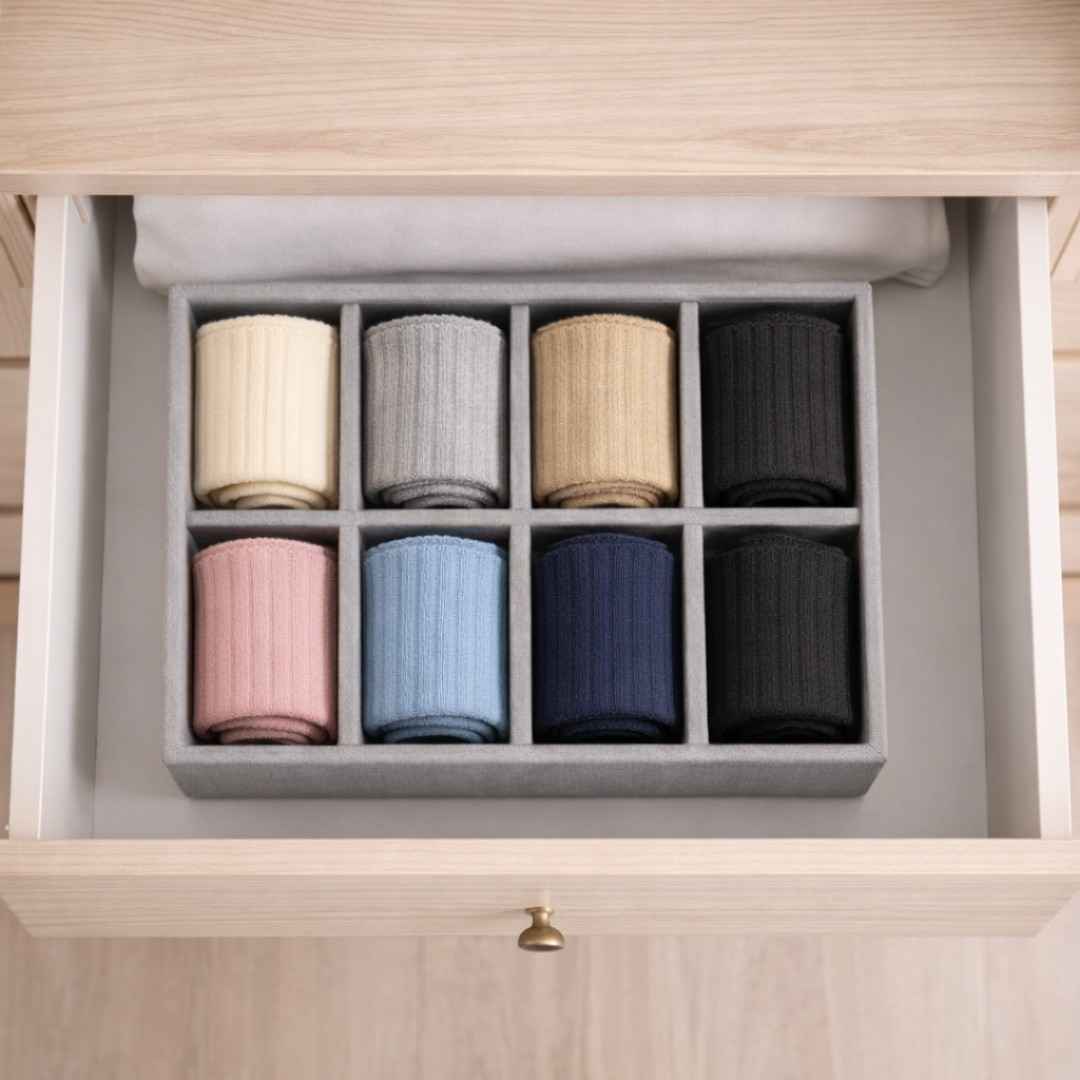 TBT 8 Slot Socks Tray for Everyday Wardrobe Organisation