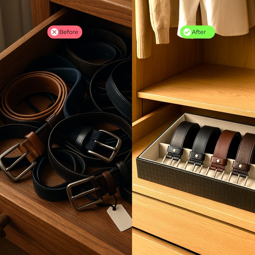 5 Slot Luxury Vegan Leather Belt Tray