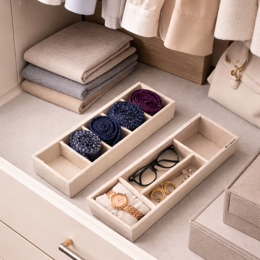 Tie, Sunglass & Watch Organiser Tray – 5 Slot Tie, 2 Sunglass & 2 Watch Storage