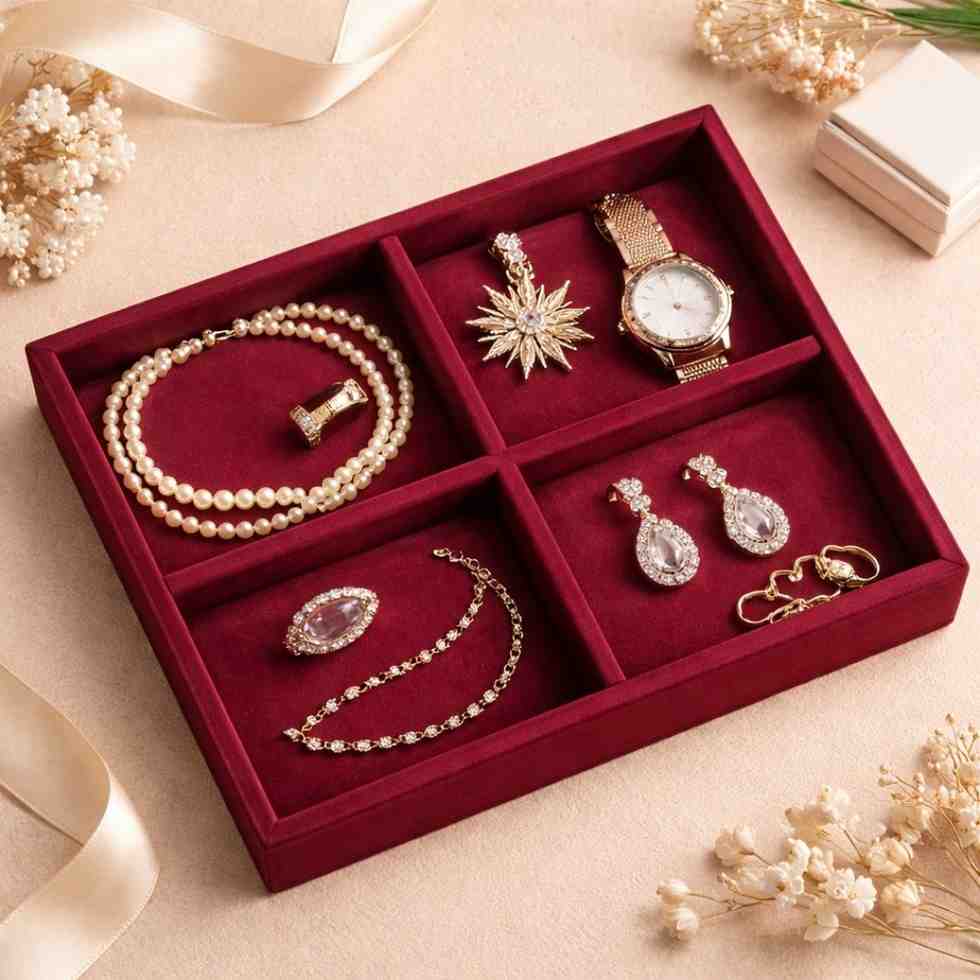 Luxury Small 4 Grids Jewellery Tray