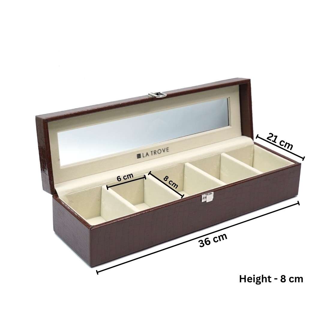 5 Slot Tie & Pocket Square Box With Glass Top