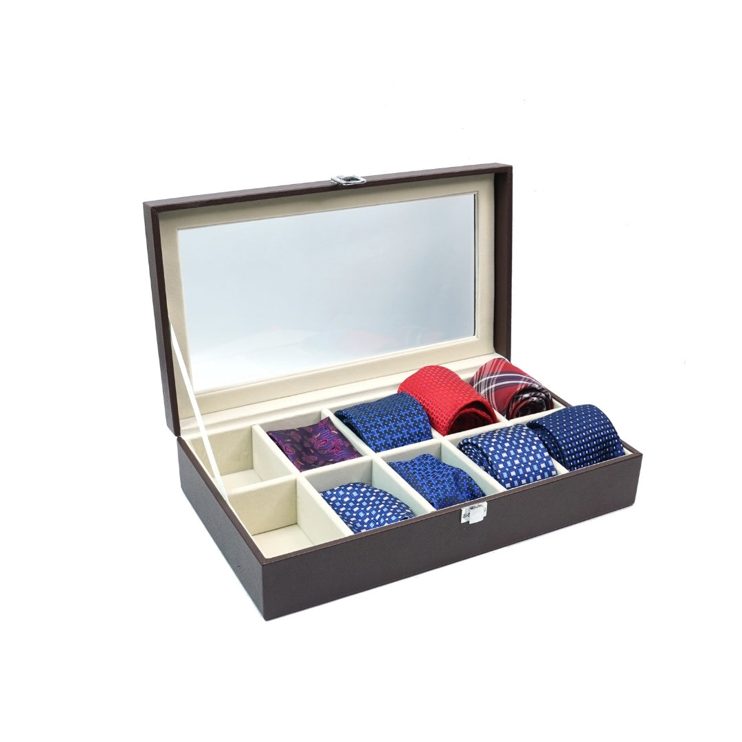 TBT Tie Box with Glass Top – Brown Luxury Tie Organiser