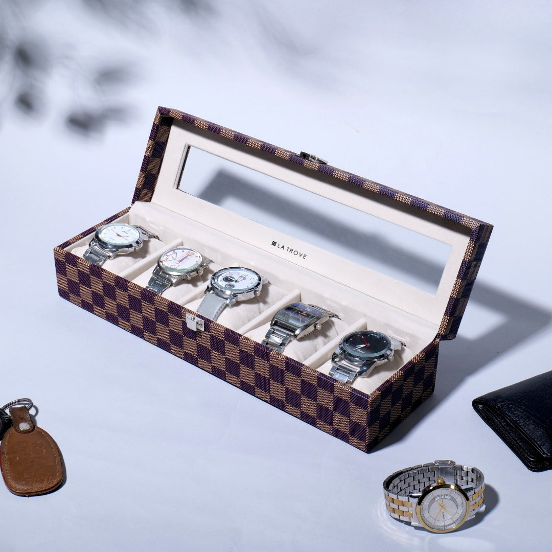 5 Slot Watch Box (With Glass Top)