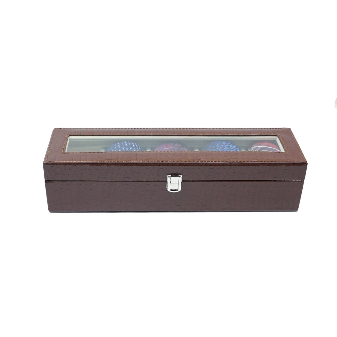 5 Slot Tie & Pocket Square Box With Glass Top