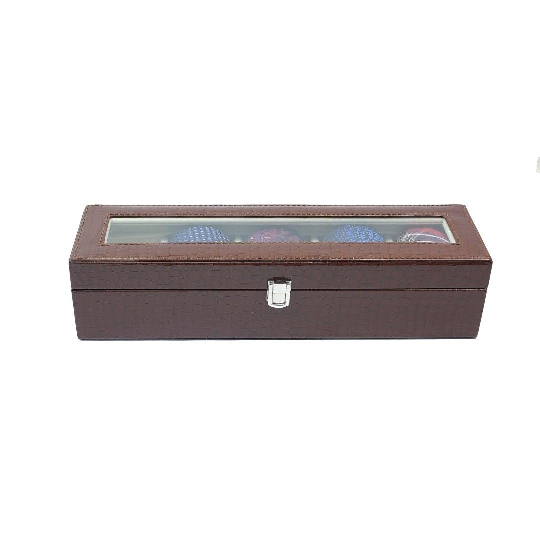 5 Slot Tie & Pocket Square Box With Glass Top