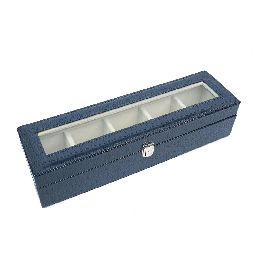 5 Slot Tie & Pocket Square Box With Glass Top