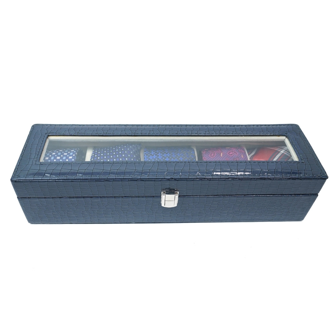 5 Slot Tie & Pocket Square Box With Glass Top