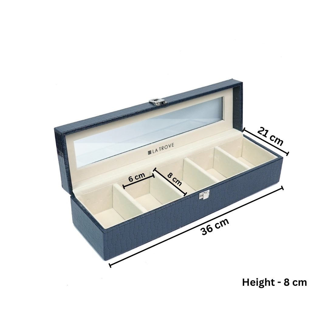 5 Slot Tie & Pocket Square Box With Glass Top