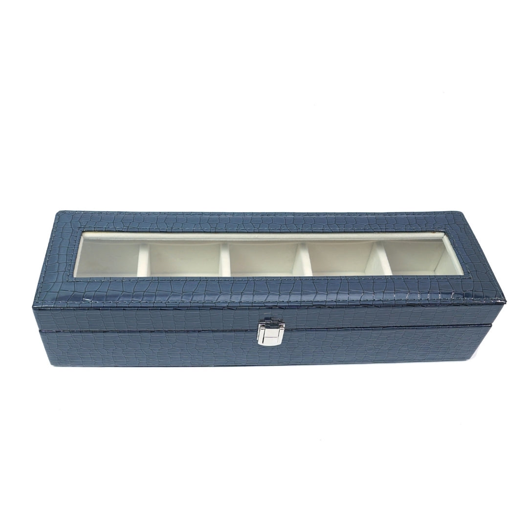 5 Slot Tie & Pocket Square Box With Glass Top