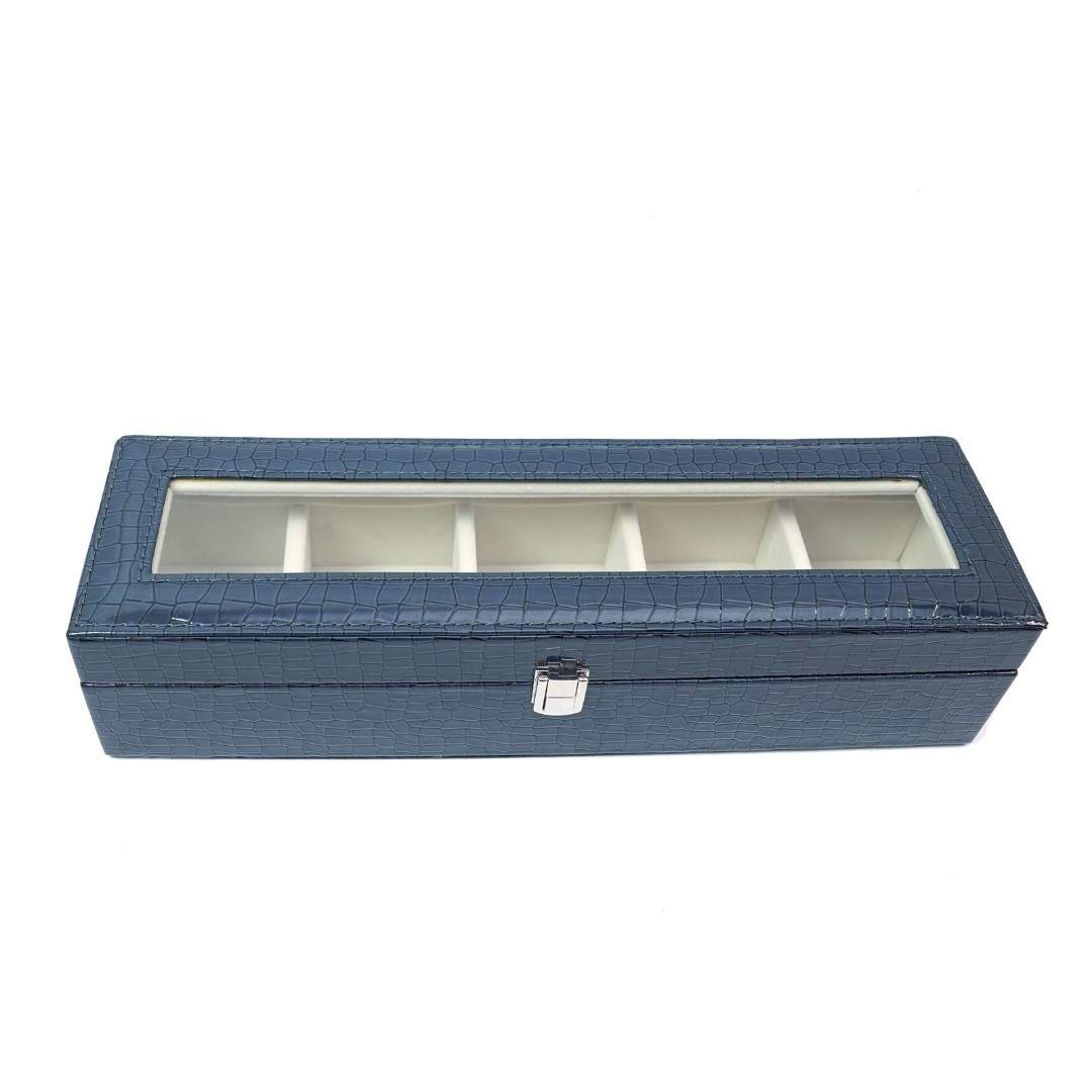 5 Slot Tie & Pocket Square Box With Glass Top