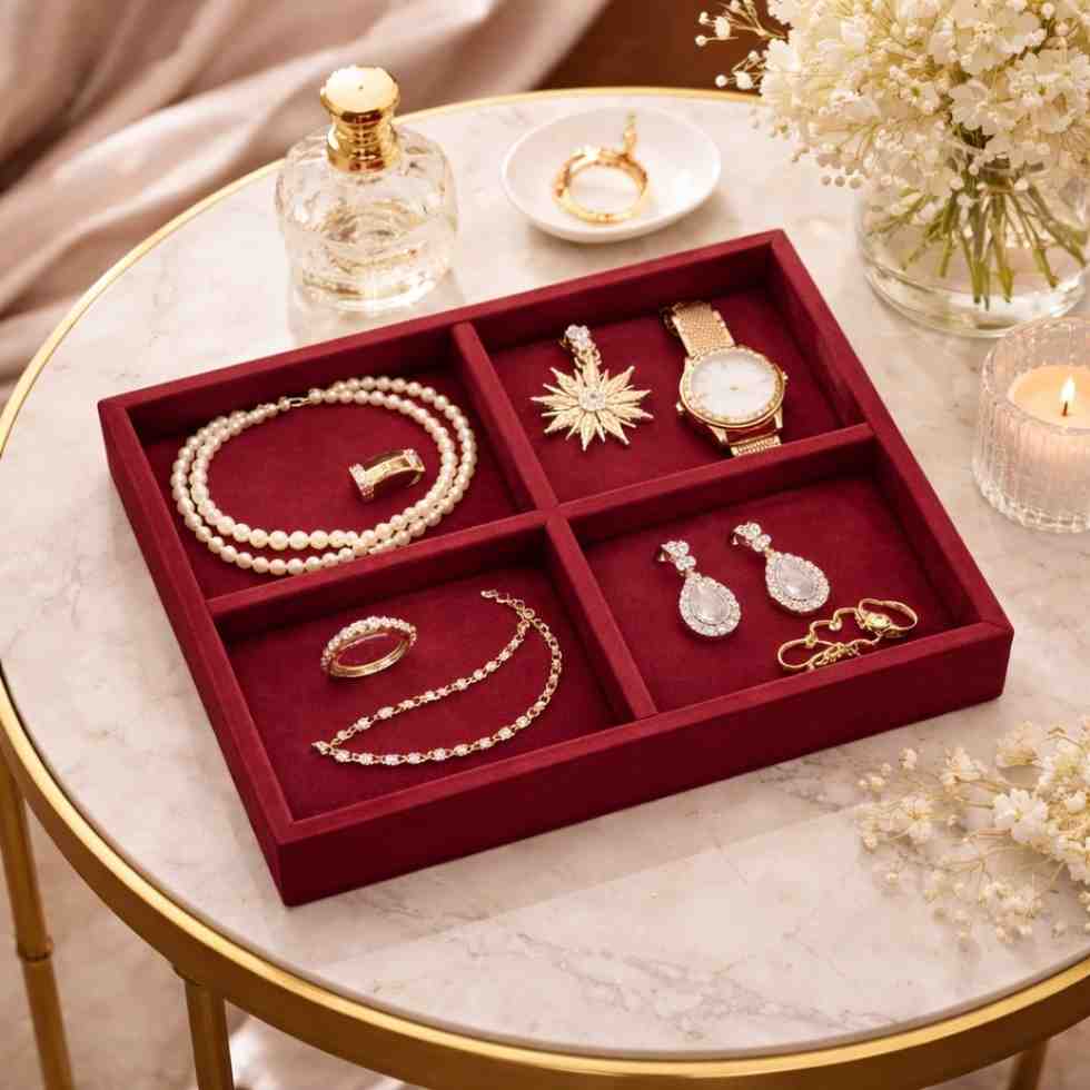 Luxury Small 4 Grids Jewellery Tray
