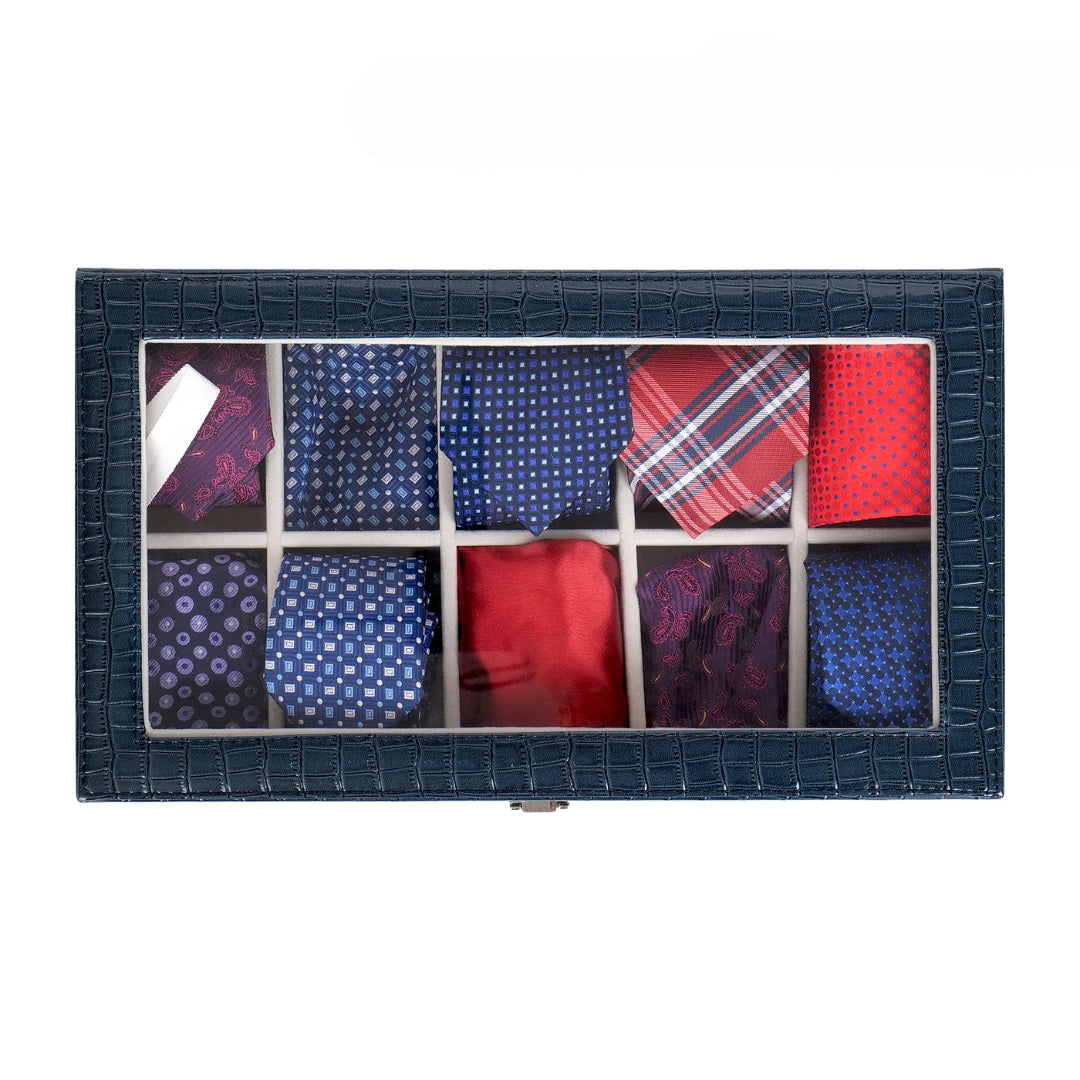 10 Slot Tie Pocket Square Box With Glass Top
