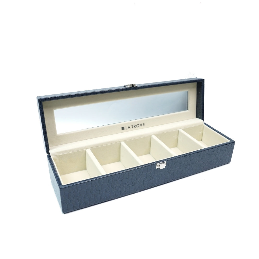 5 Slot Tie & Pocket Square Box With Glass Top