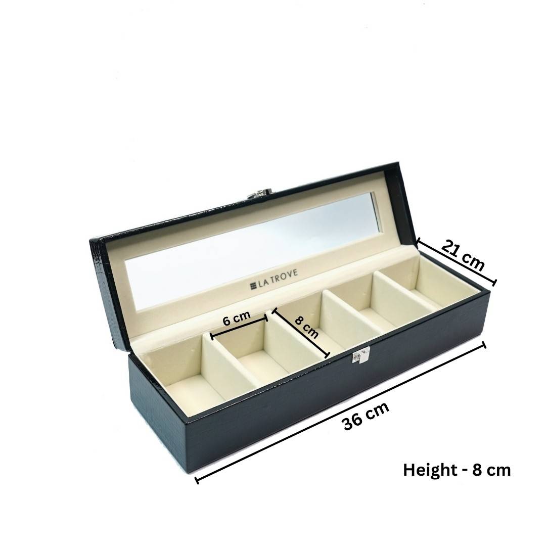 5 Slot Tie & Pocket Square Box With Glass Top