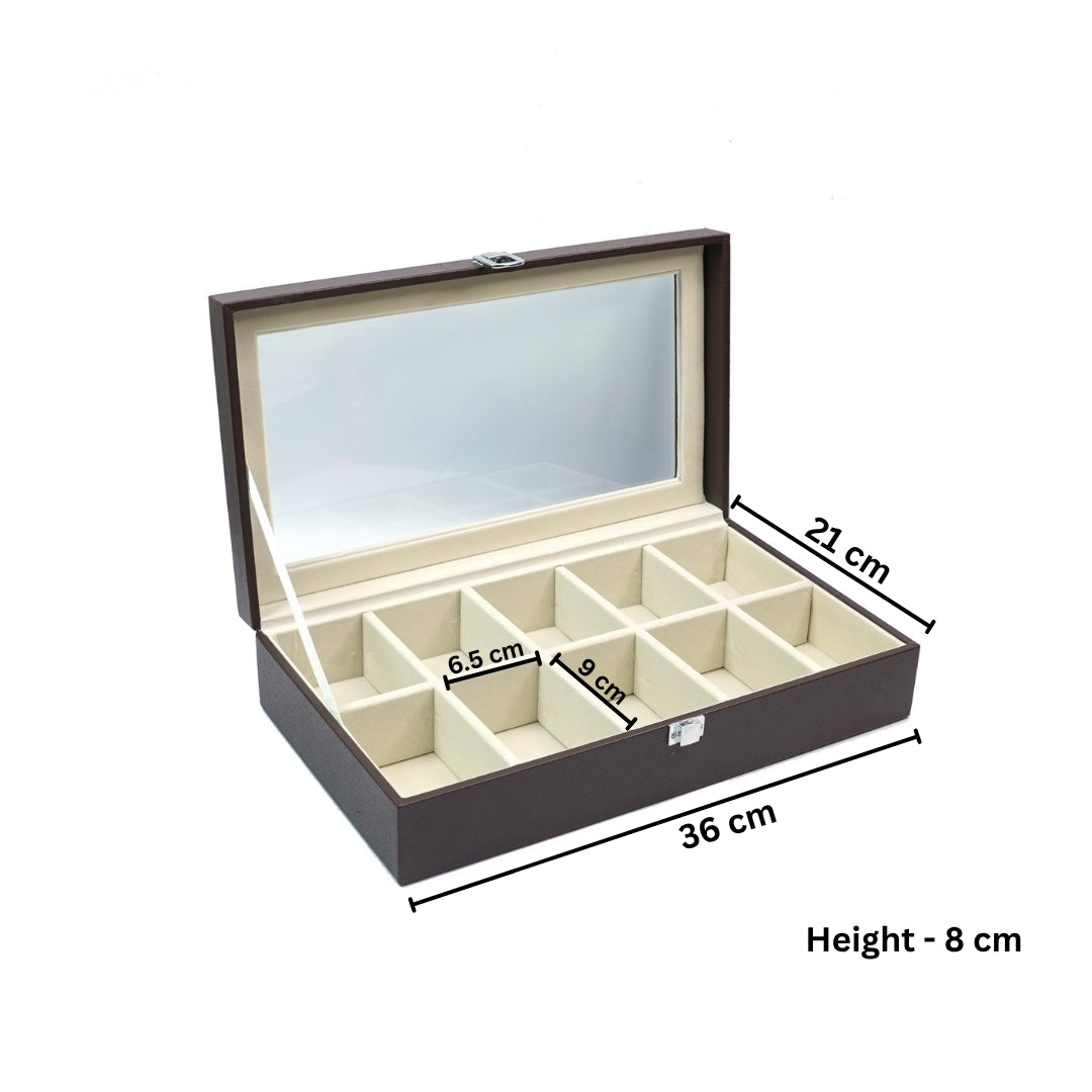 TBT Tie Box with Glass Top – Brown Luxury Tie Organiser
