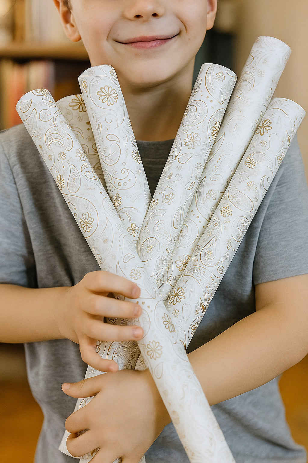 Flower Gold & White Base Packing Paper – Elegant Floral Gift Wrap