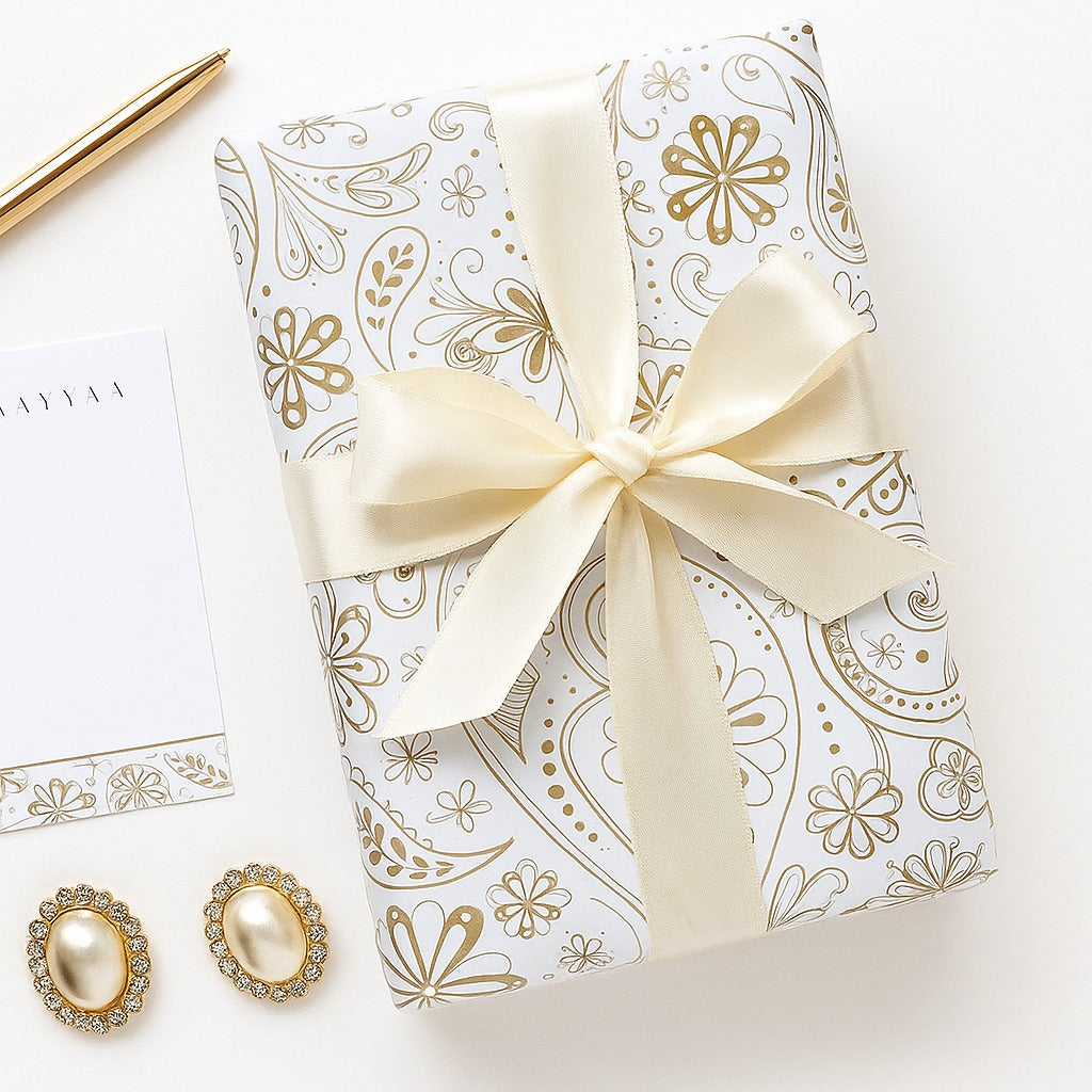 Flower Gold White Base Packing Paper