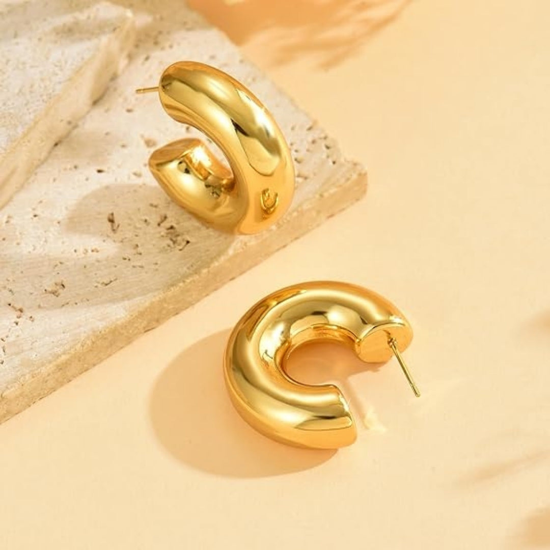 Polished chunky gold hoop earrings LaTrove jewelry.
