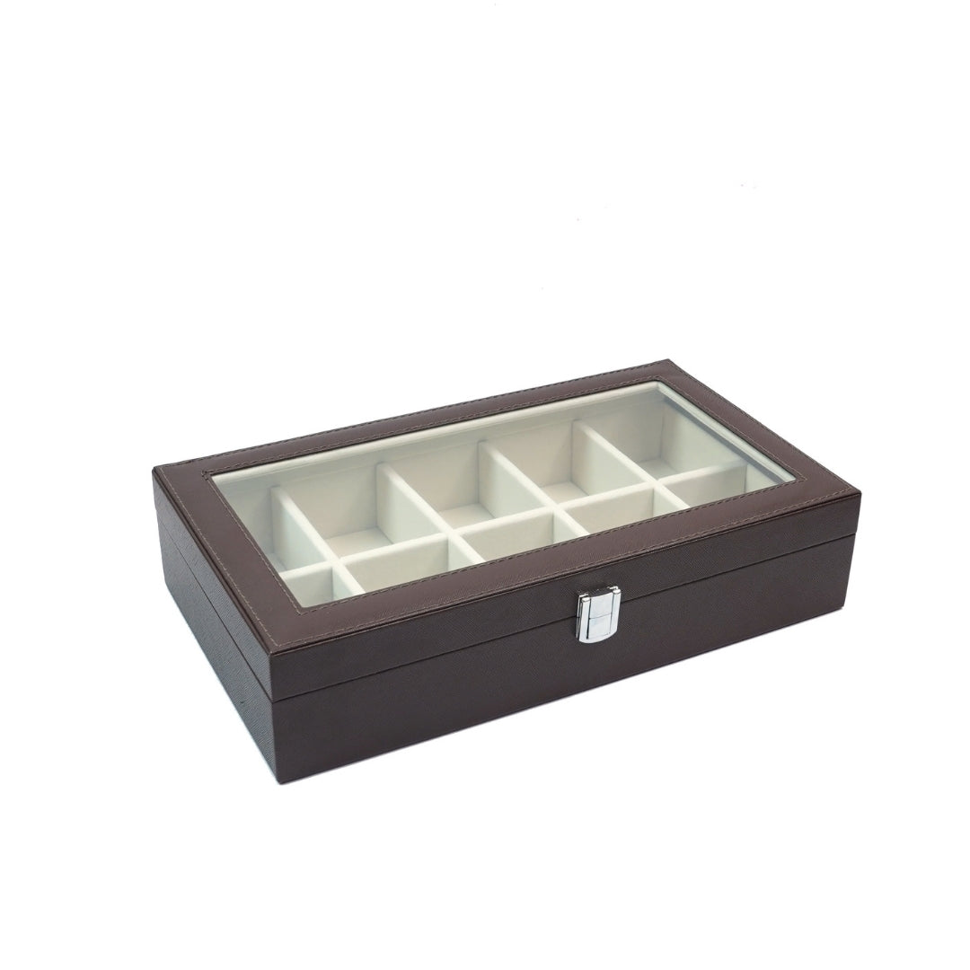 TBT Tie Box with Glass Top – Brown Luxury Tie Organiser