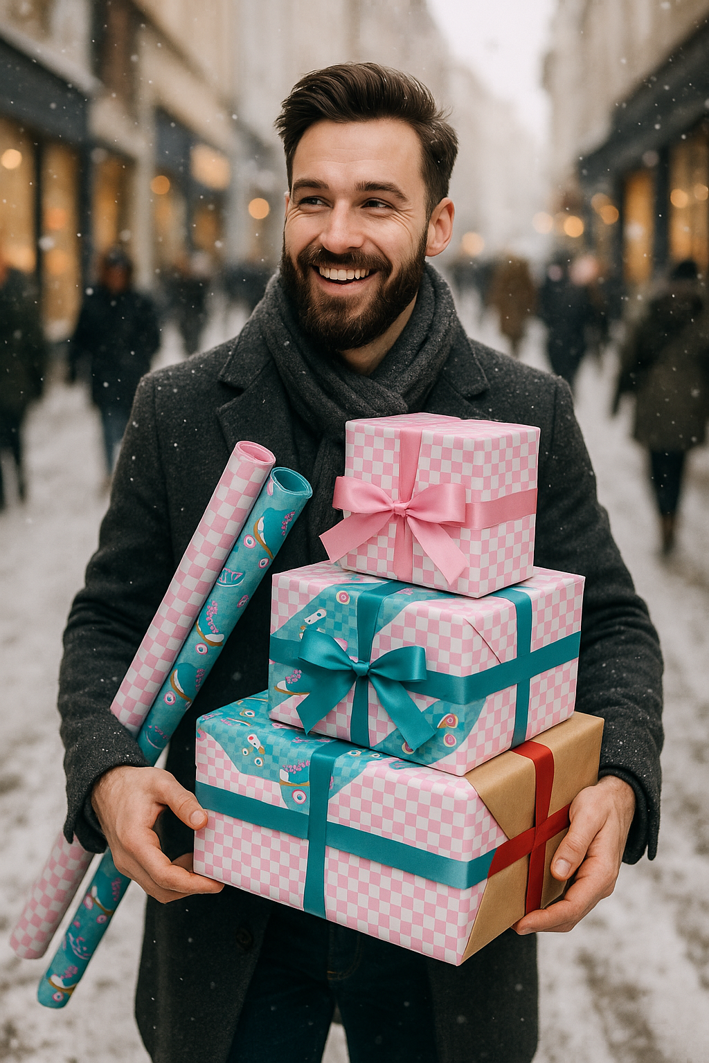 Pink check pattern wrapping sheet close up.