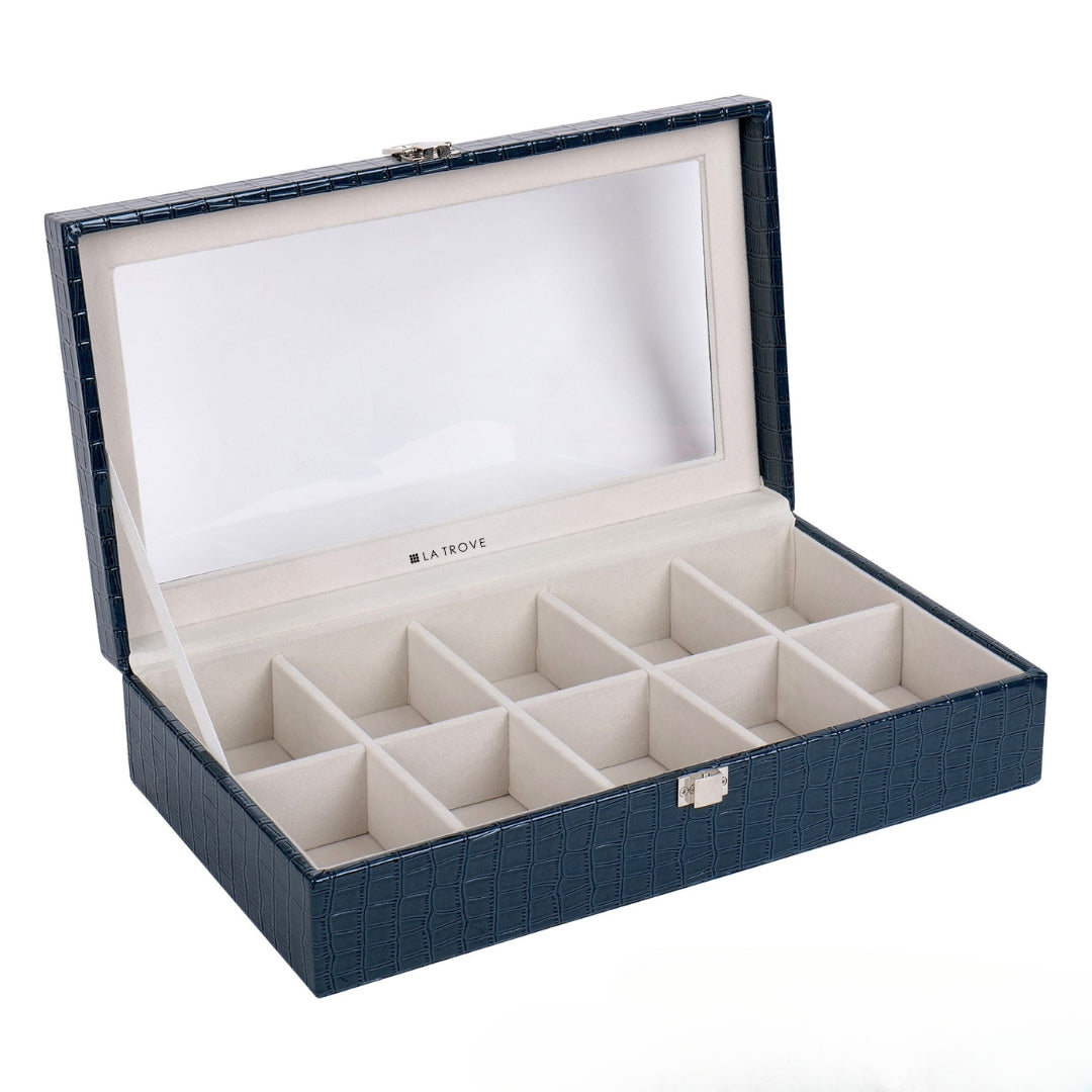 10 Slot Tie Pocket Square Box With Glass Top