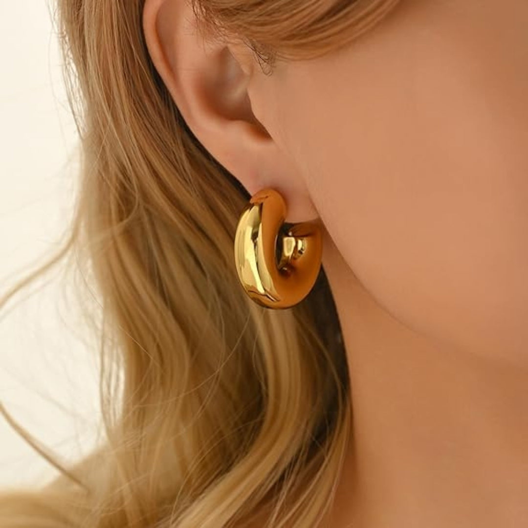 Lightweight chunky gold hoop earrings for everyday wear by LaTrove.