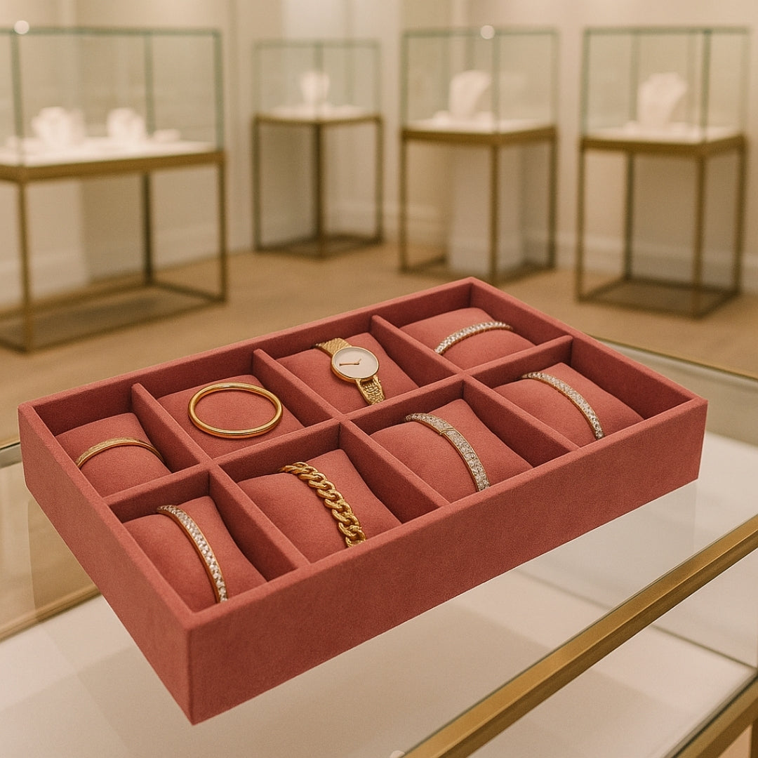 8-slot dark pink velvet bracelet tray organizer by La Trove.