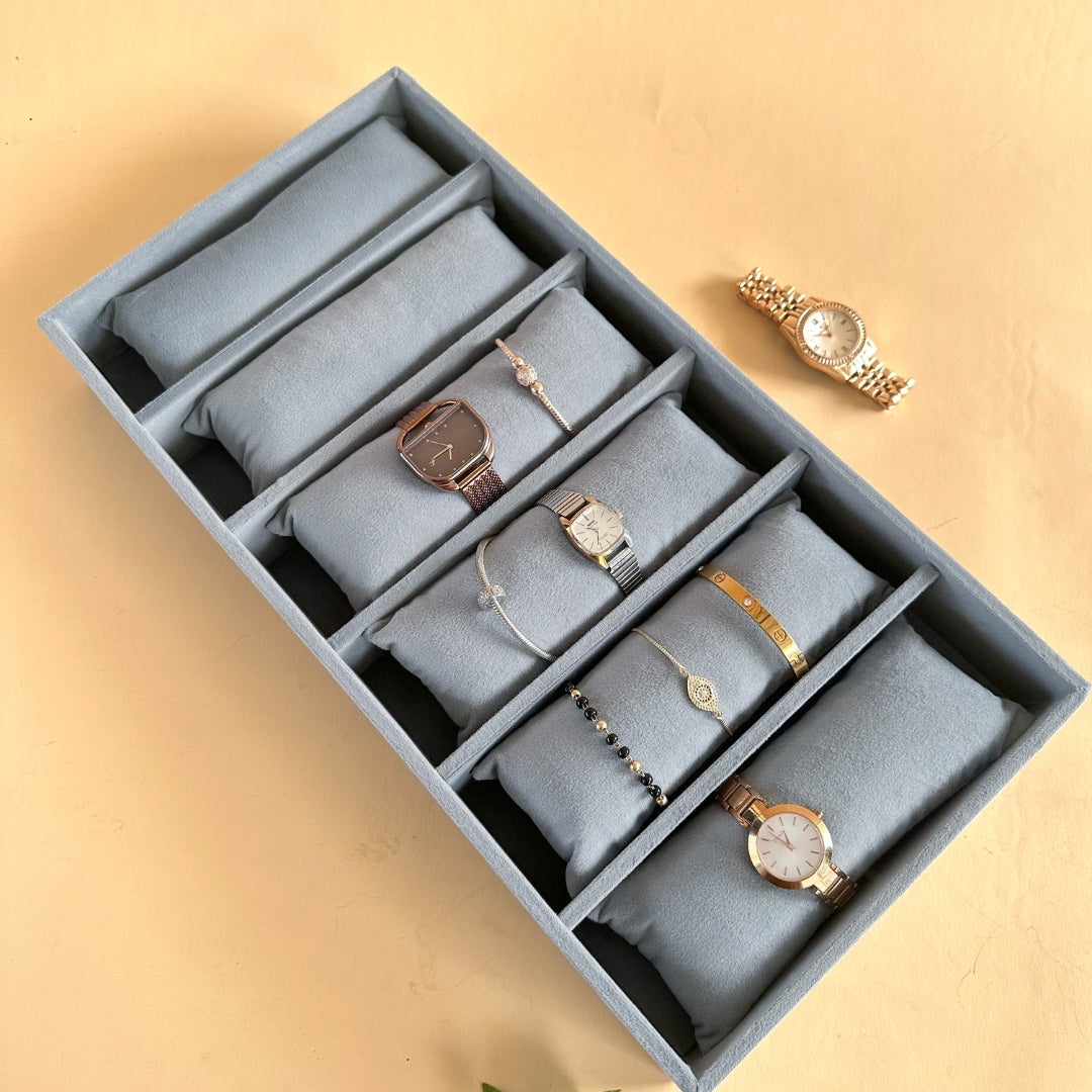 6 Slot Velvet Bracelet Organiser Tray with Pillow Cushions