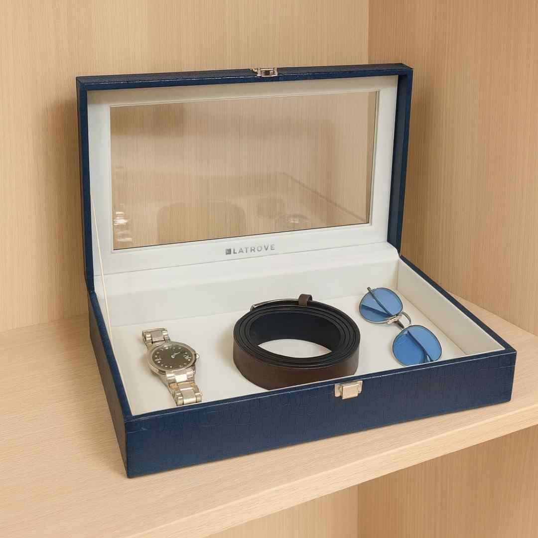 Plain Jewellery & Accessory Organiser Box with Glass Lid
