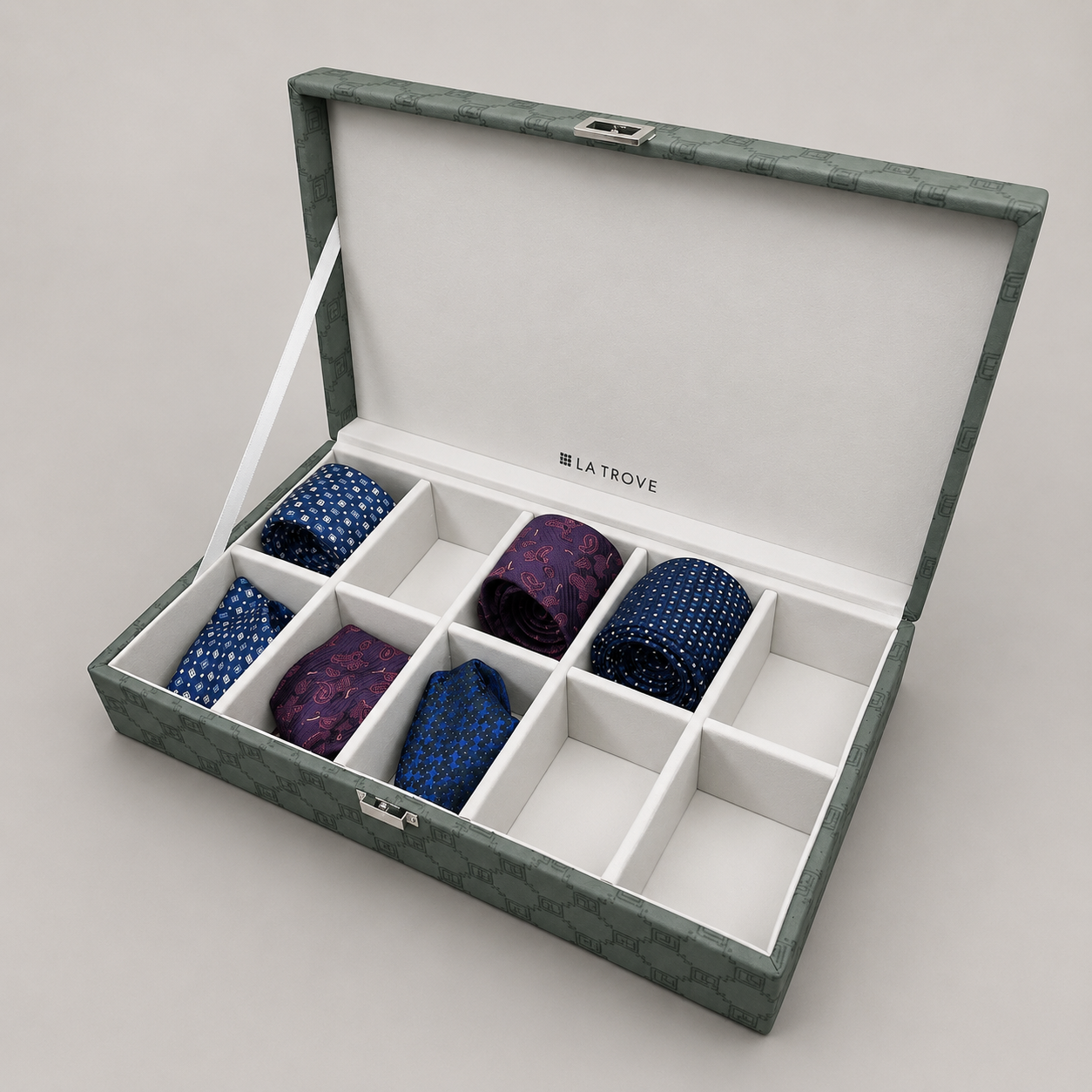 Designer 10 Slot Tie & Pocket Square Box