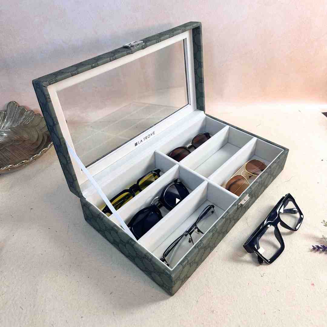 Designer 6 Slot Sunglass Organiser Box With Glass Top