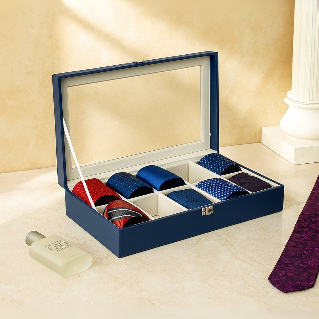 TBT 10 Slot Tie & Pocket Square Box With Glass Top