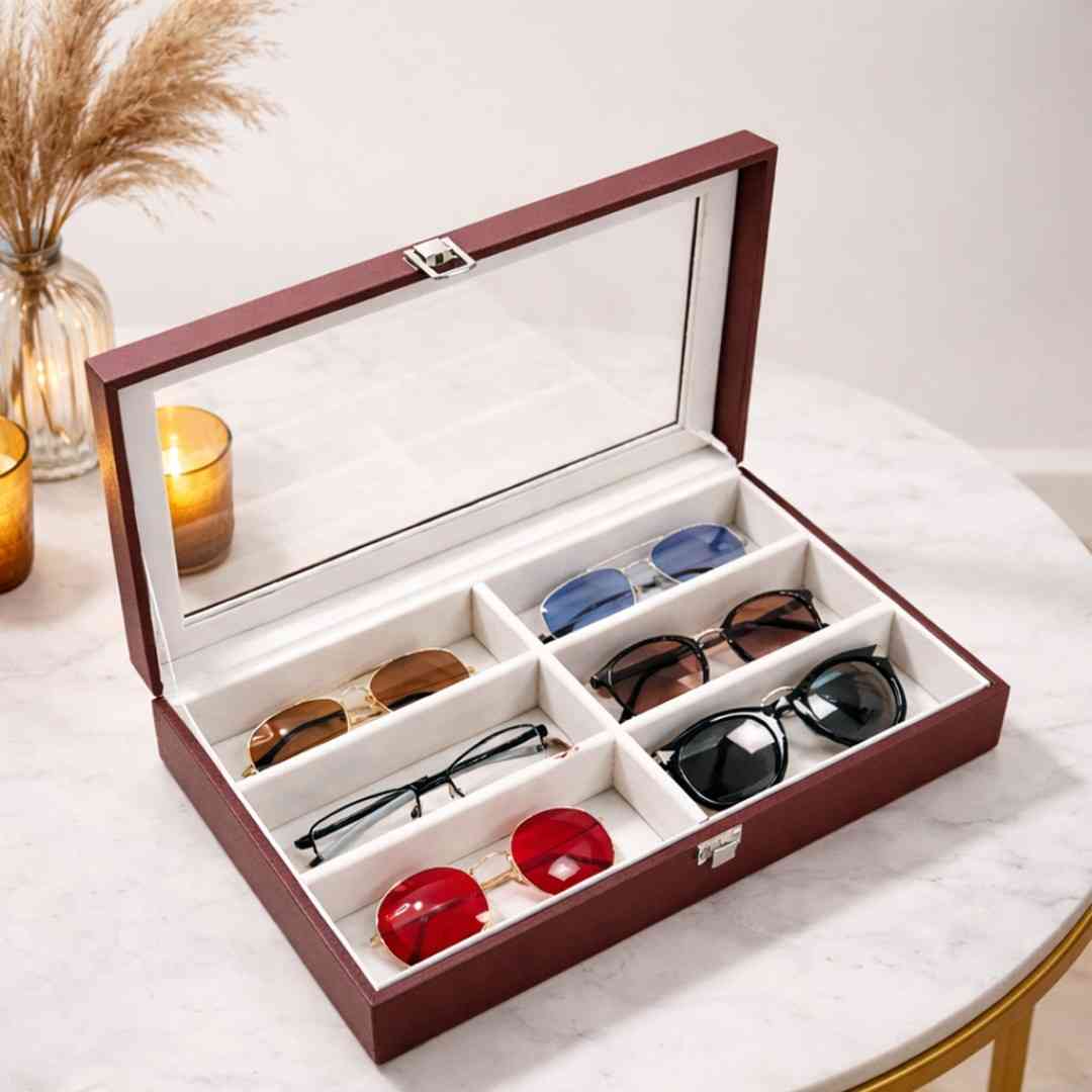 TBT 6-Slot Sunglass Organiser Box with Glass Top