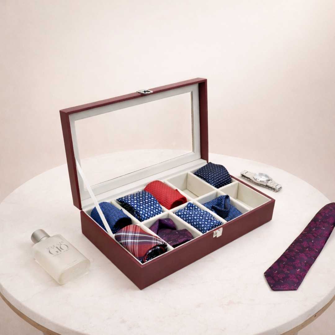 TBT 10 Slot Tie & Pocket Square Box With Glass Top