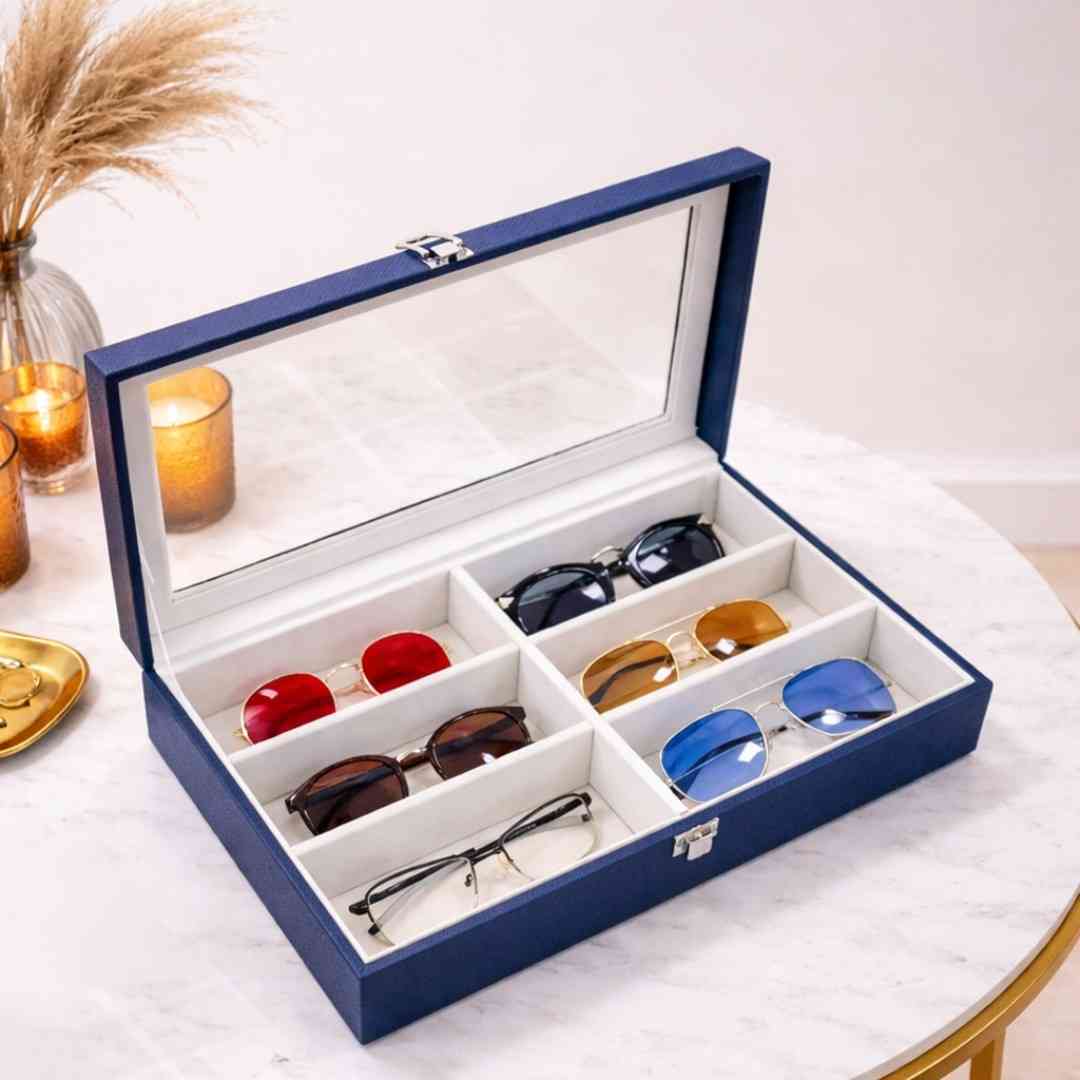 TBT 6-Slot Sunglass Organiser Box with Glass Top