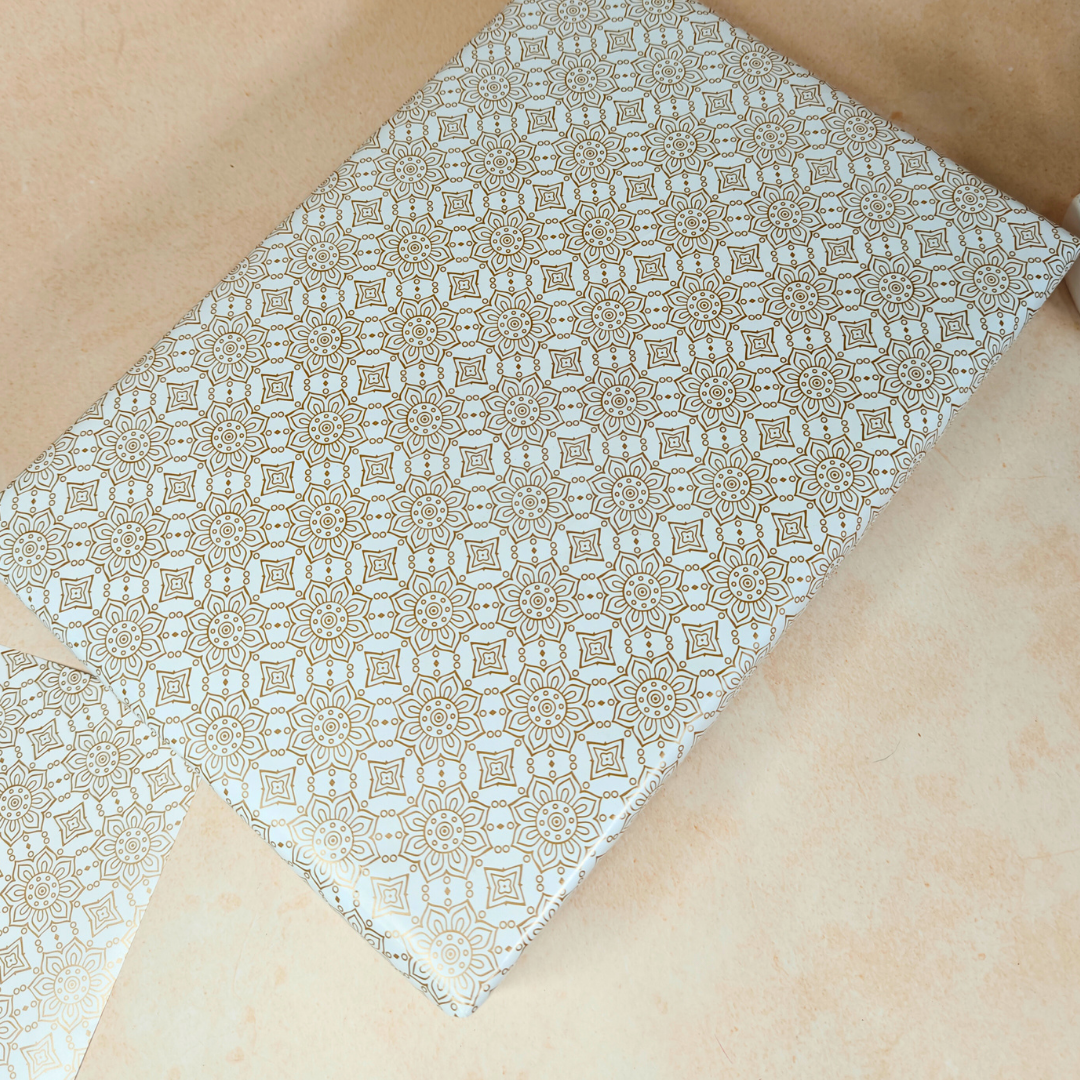 Premium Gold Flower Wrapping Sheet on White Base.